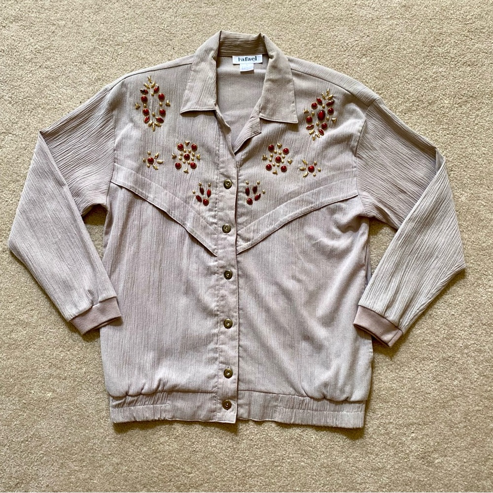 90s Vintage Embroidered Button Up Blouse